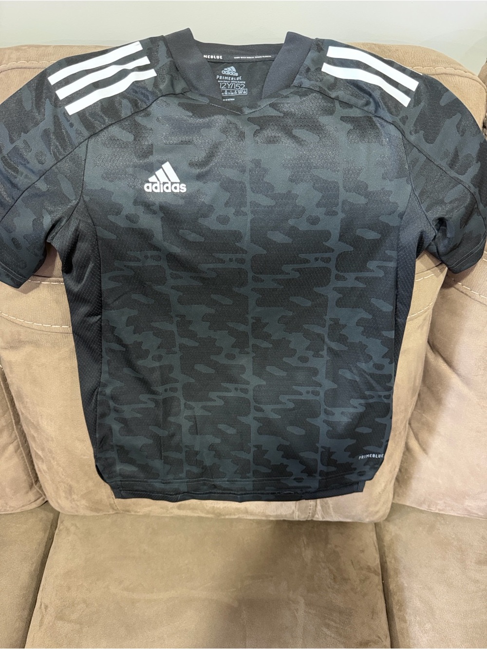 adidas PRIMEBLUE Black Camo Performance Jersey with White Logo
